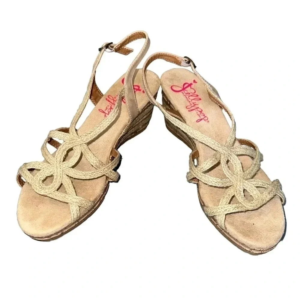 Jellypop 11M tan strappy‎ cork 3”wedge sandals